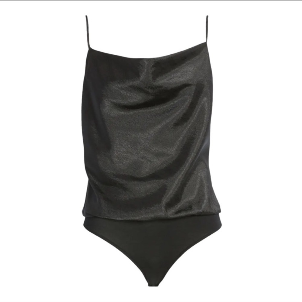 WAYF Giselle cowl neck black satin bodysuit/XL - Picture 3 of 9